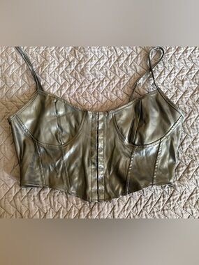 NWOT Black Faux Leather Corset Top // Edgy Vegan Leather Bustier - Size L